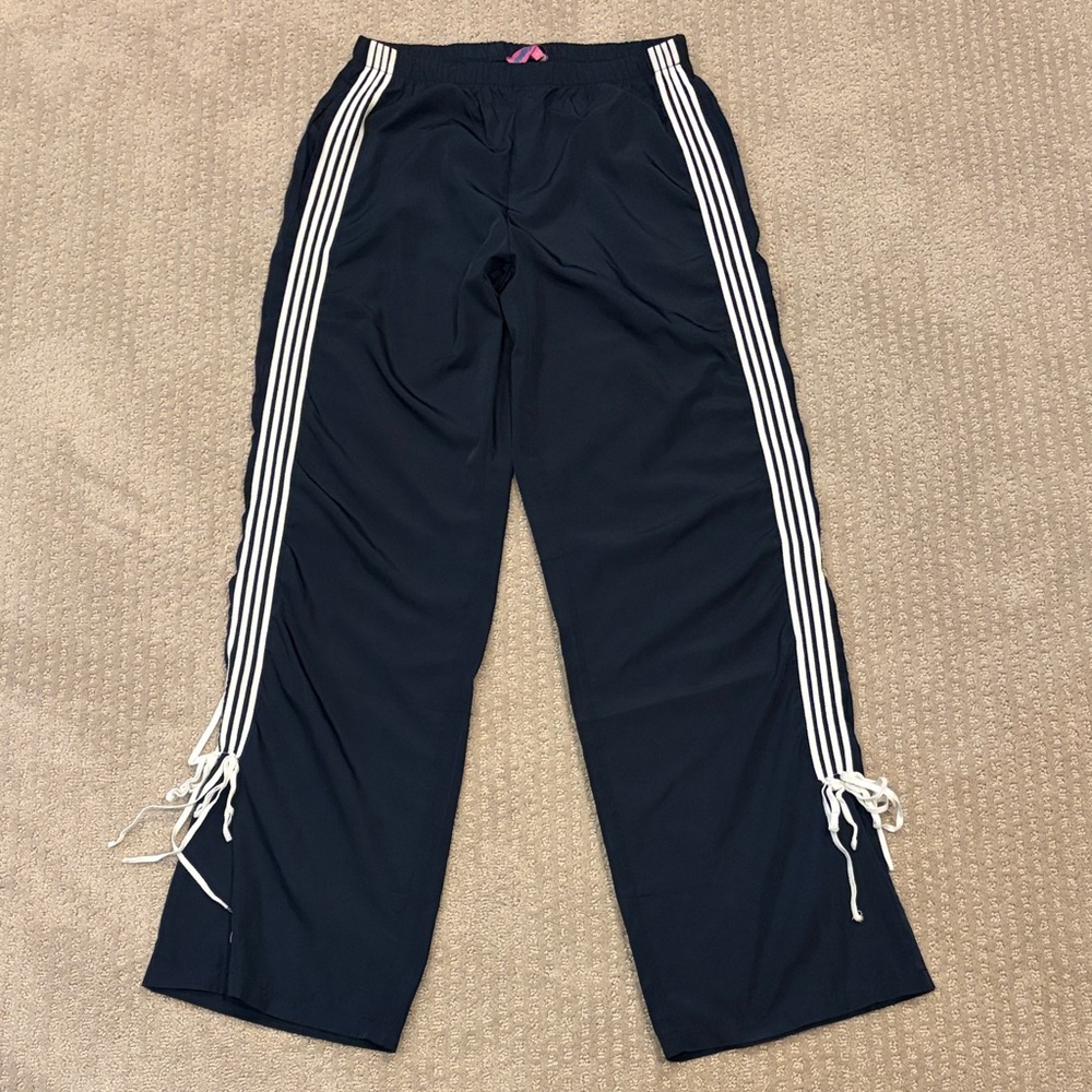 Edikted Navy Track Pants with White Side Stripes